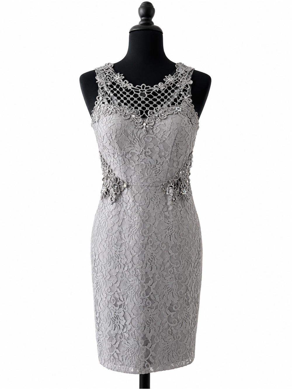 Elegant Lace Cocktail Dress - Light Gray